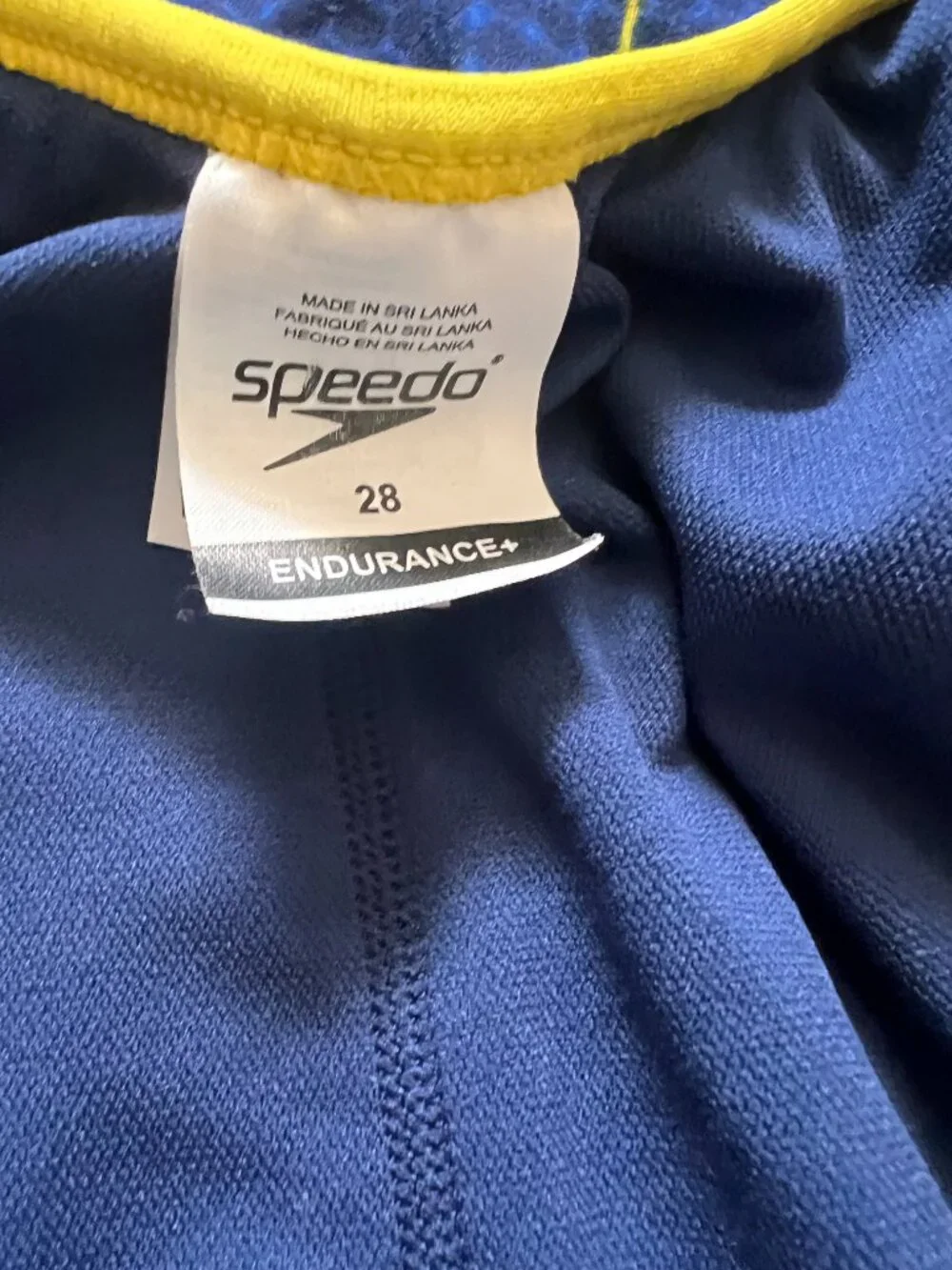 Speedo Endurance+ Kids One Piece Swimsuit Size 28 Blue Yellow Hexagon Print‎